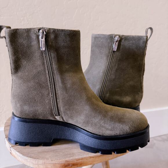 Vince Camuto Neframes Leather Suede Chelsea Ankle Boots Army Green Olive 6.5 NWT - Picture 7 of 11